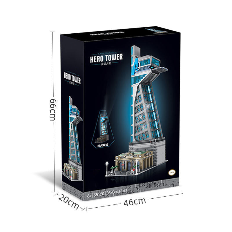Hero Tower Film Haus Bausteine mit LED-Licht und Box, Architecture Modular Buildings Set für Erwachsene, Technik Klemmbausteine(5883 Teilen)