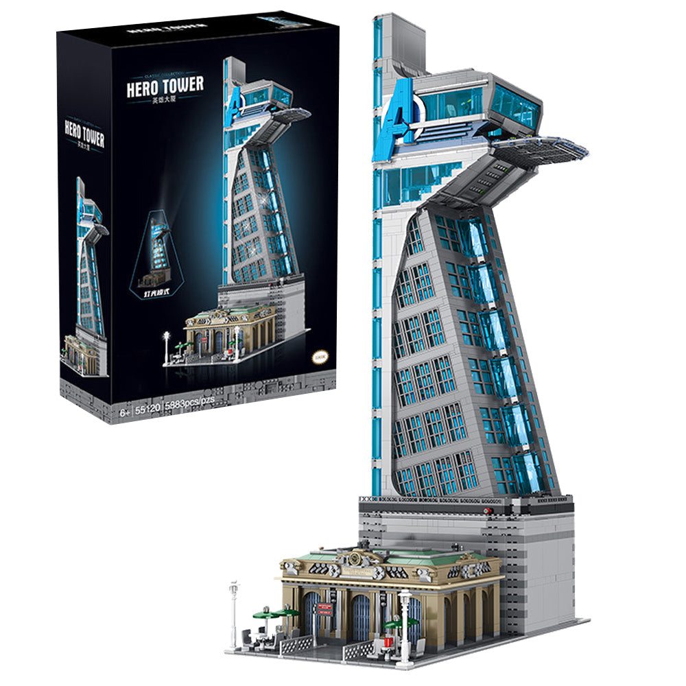 Hero Tower Film Haus Bausteine mit LED-Licht und Box, Architecture Modular Buildings Set für Erwachsene, Technik Klemmbausteine(5883 Teilen)