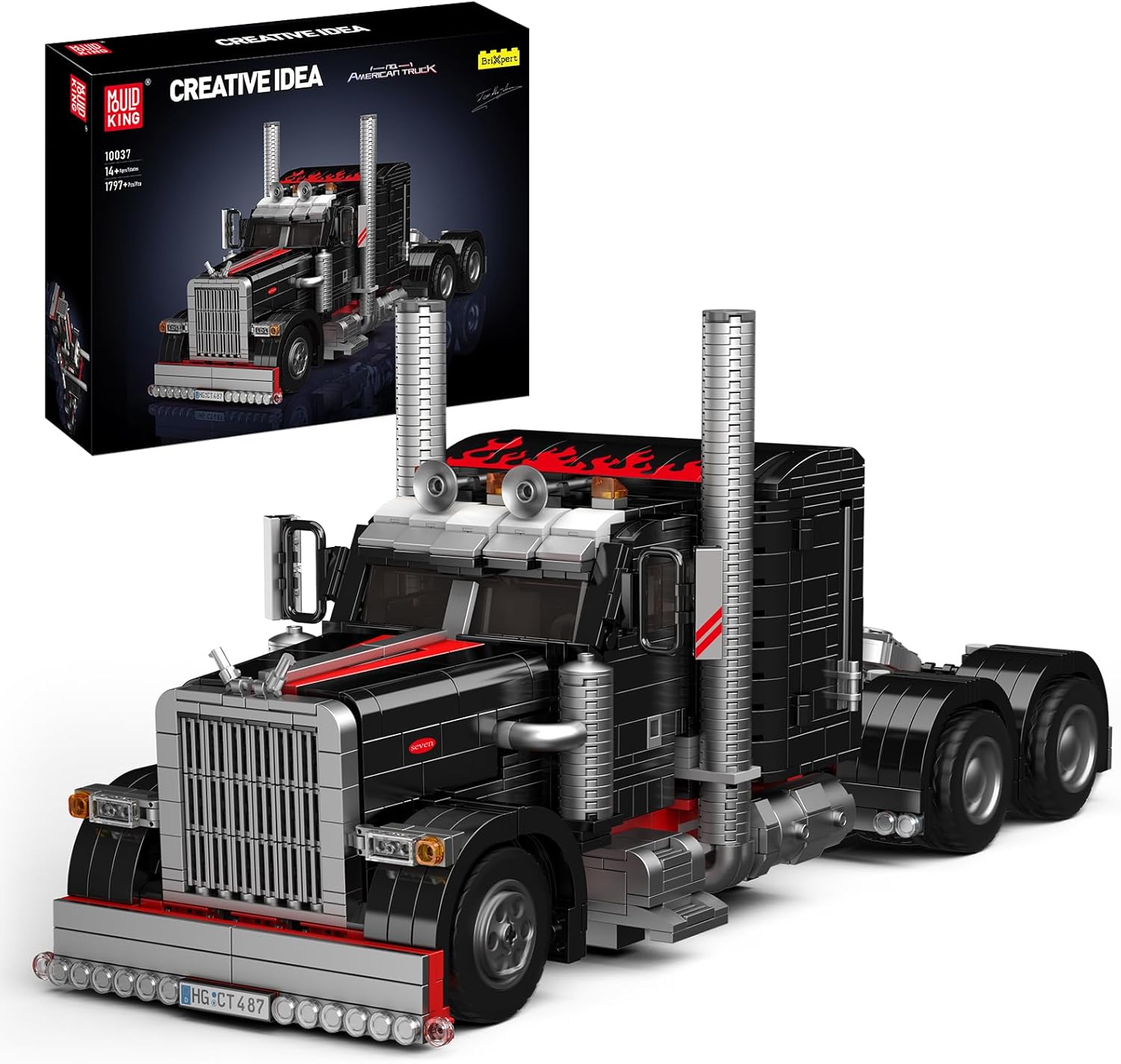 Mould King 10037 Technik US-Truck 'Das Schwarze Monster Car Modell, Kreativität Technologie Sportwagen Auto Modellauto Bausatz,Designer Firas Munir Abu-Jaber Ausstellungsstück für Sammler (1797 pcs)