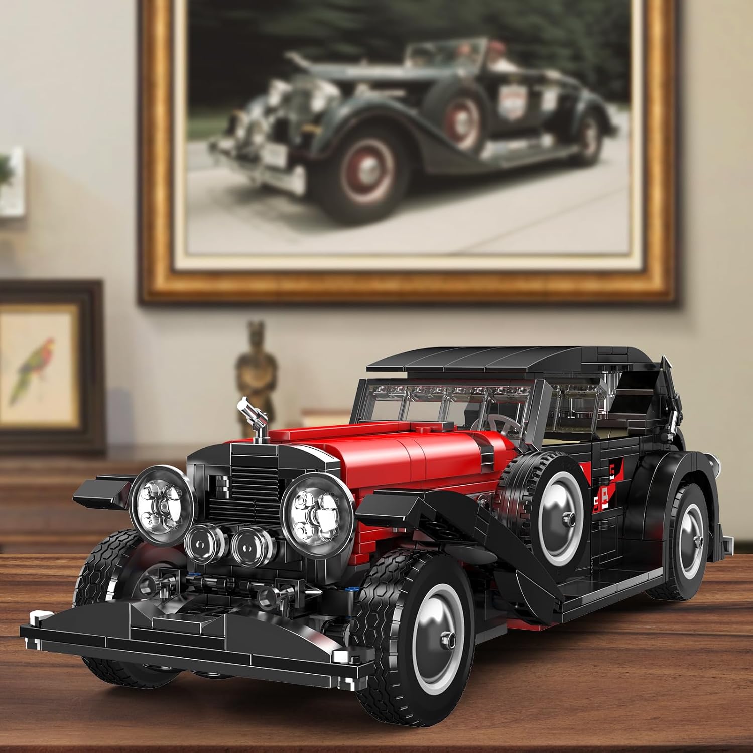 Mould King 10114 MOC Technik Oldtimer Auto Modell Bauklötze Bausatz, Cabrio Klemm Baukasten, Sportwagen Modell Klemmbausteine Set für Kinder/Erwachsene Sammler (1308+ Stücke)