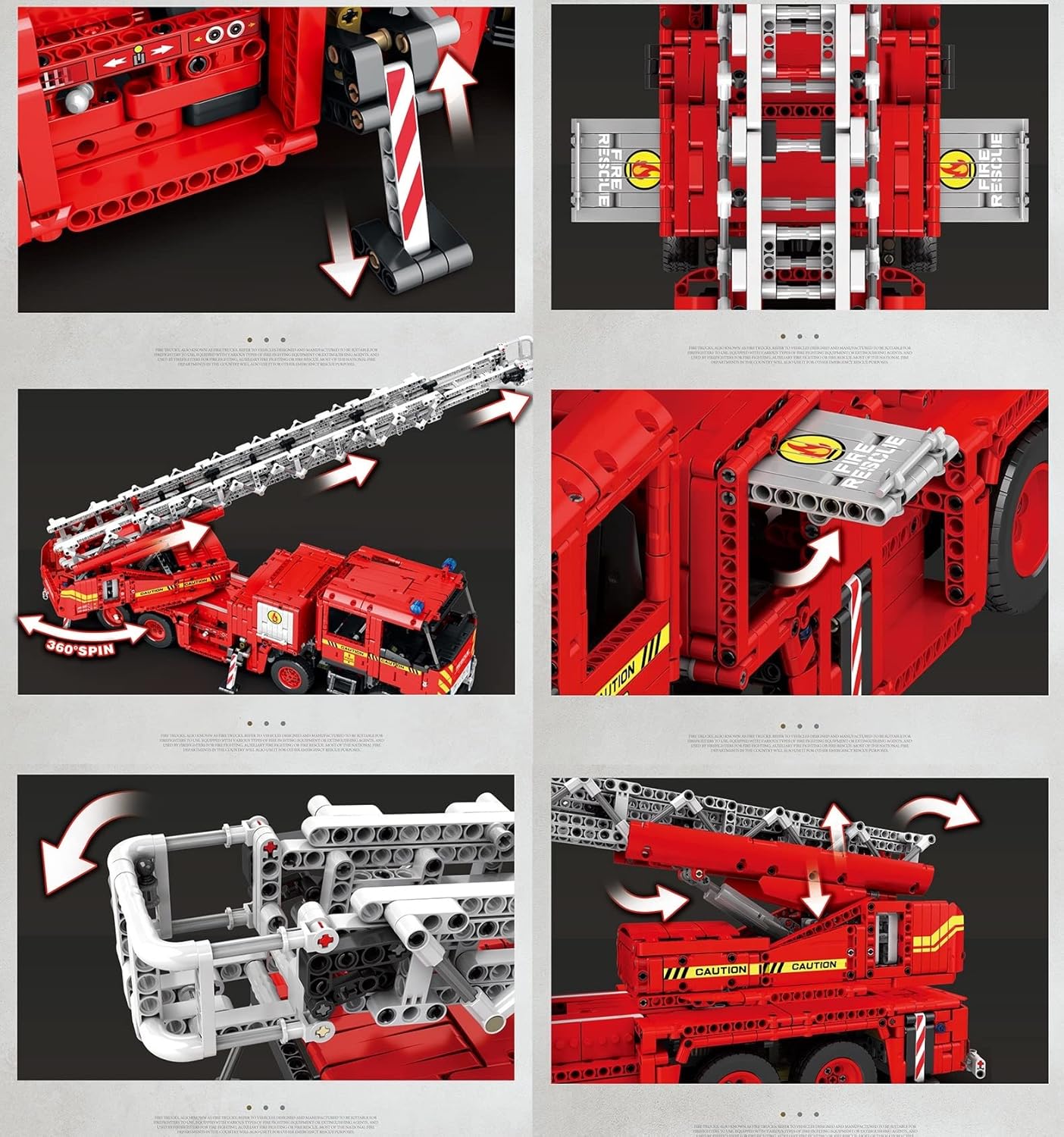 Technik Feuerwehrauto Ferngesteuert, 3266-tlg groß MOC Klemmbausteine Feuerwehrauto Leiterwagen Set, Mit Power Functions Set