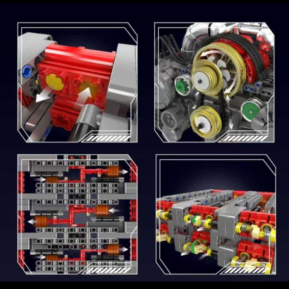 Technik Flat Engine, Technik Boxermotor Horizontal gegenüberliegender Motor mit Motor Akku, 2375 Teile Technic Klemmbausteine Bausatz