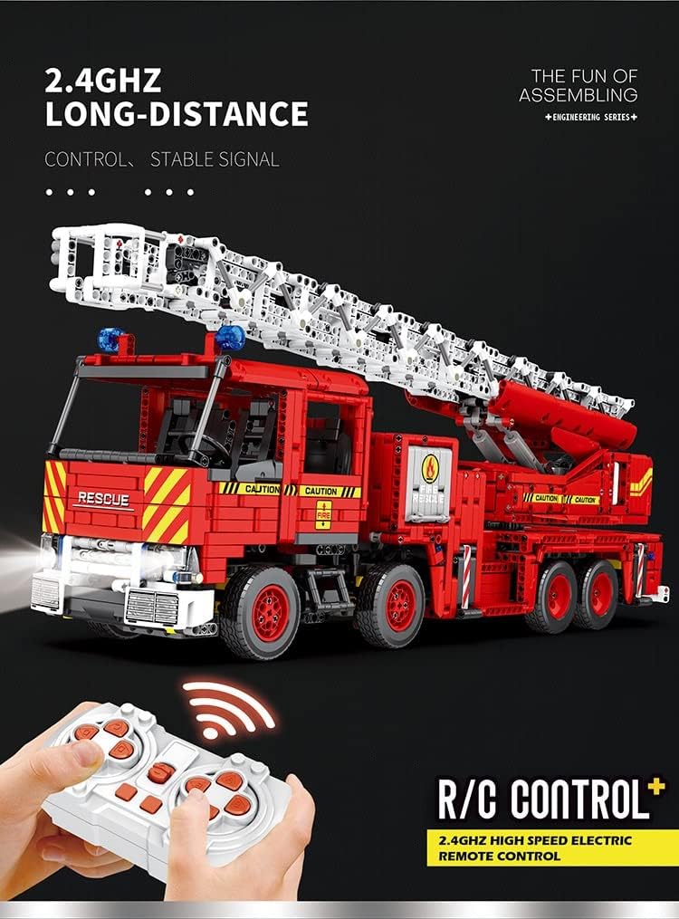 Technik Feuerwehrauto Ferngesteuert, 3266-tlg groß MOC Klemmbausteine Feuerwehrauto Leiterwagen Set, Mit Power Functions Set