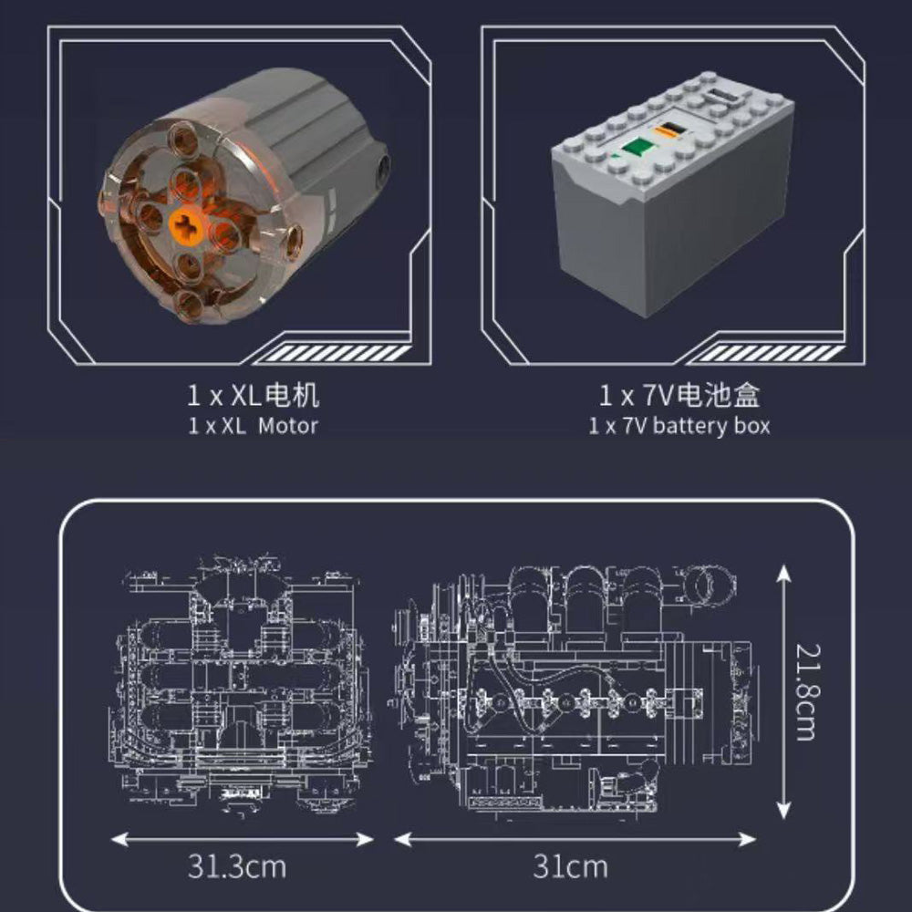 Technik Flat Engine, Technik Boxermotor Horizontal gegenüberliegender Motor mit Motor Akku, 2375 Teile Technic Klemmbausteine Bausatz