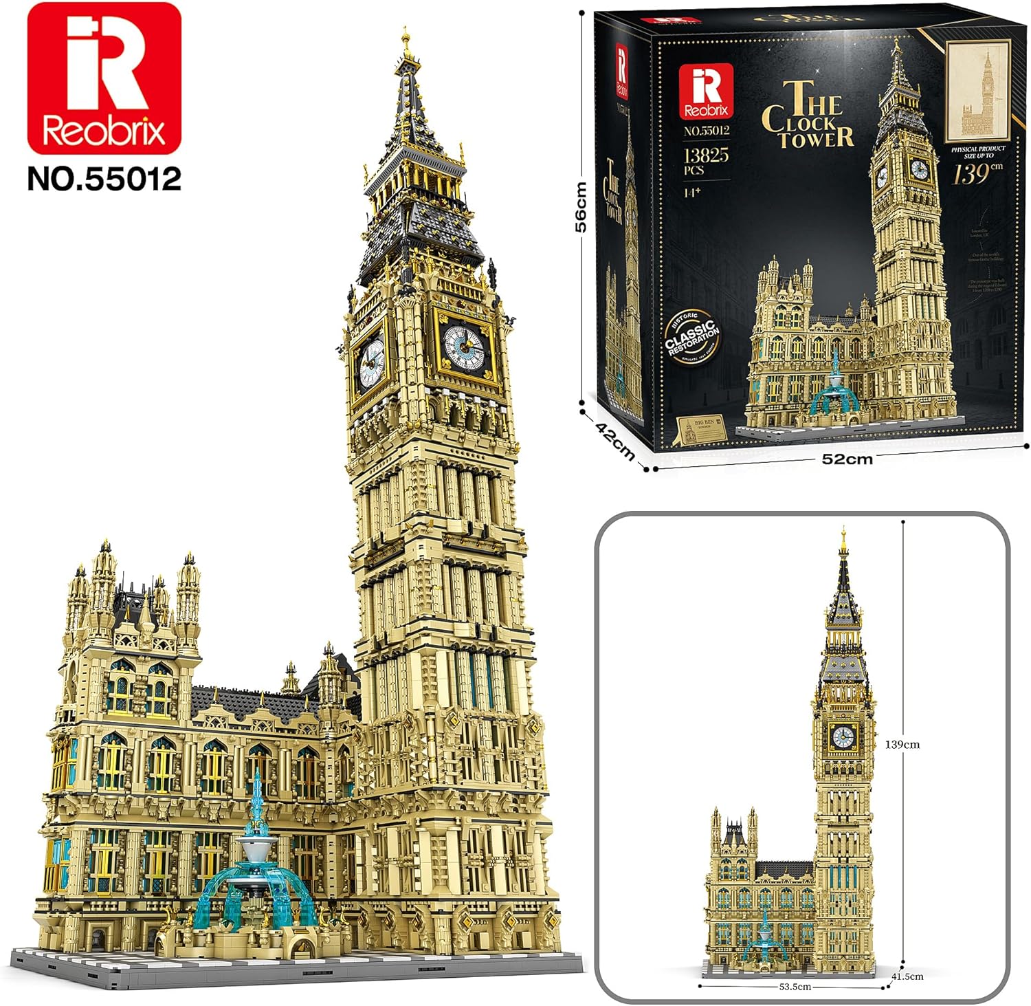 Big Ben, RB 55012 MOC Architecture Bausatz, 13000+ Klemmbausteine Riesiges Architekturmodell MOC Architektur im Europäischen Stil Modell