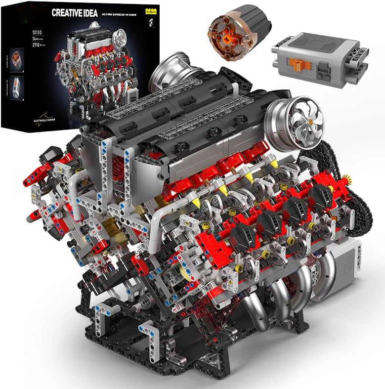 Technik V8 Motor Groß(V8)Die Achtzylinder-Reihenbenzinmotor-Blockbausatz, 2718 Teile Technic Klemmbausteine Bausatz Enthält Motor und Batteriekasten V8-Motor