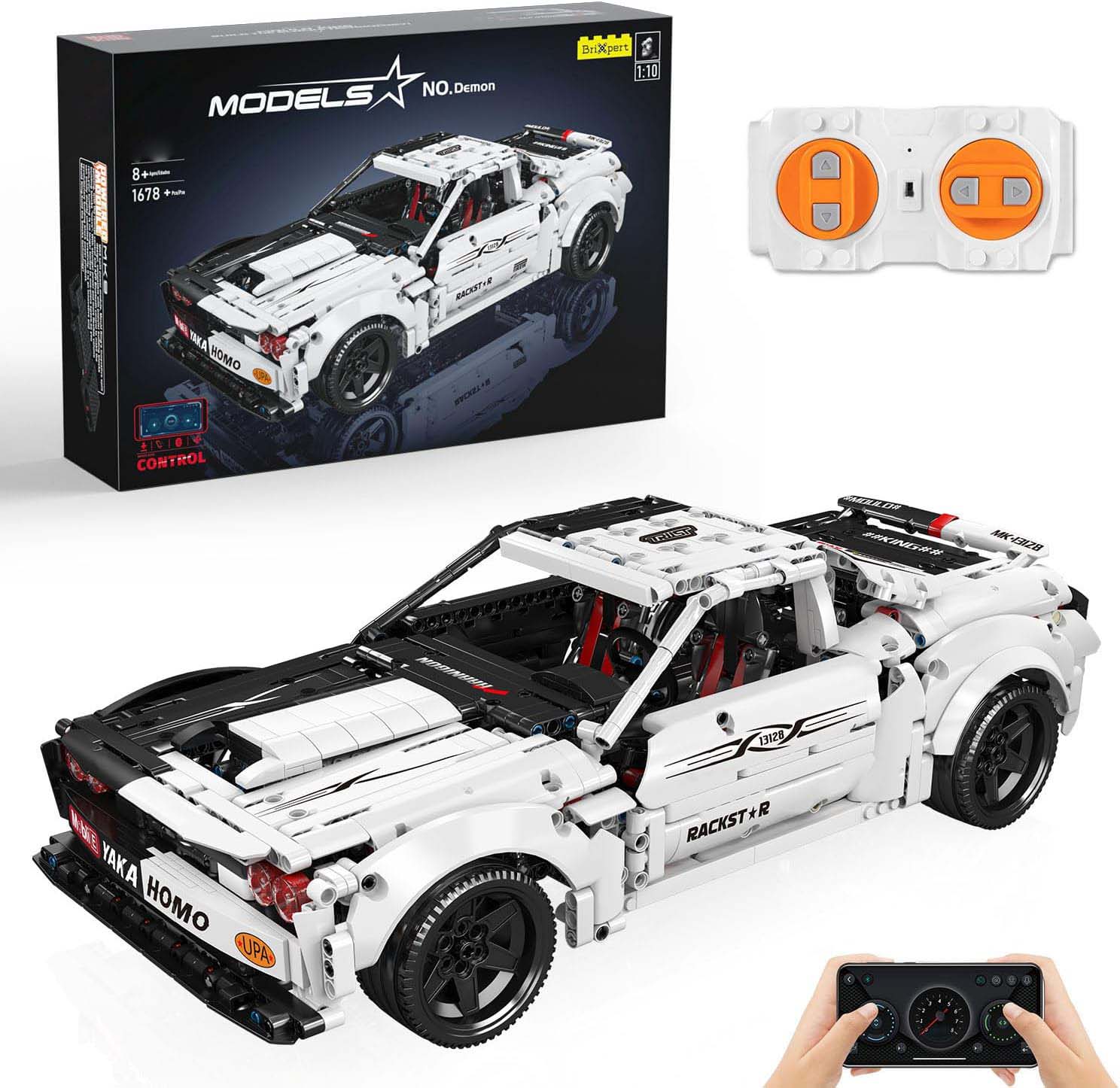 Technik Dodge Charger Ferngesteuert Sportwagen Bausteine Charger Drift Auto Rennwagen Klemmbausteine Kompatibel mit Lego Technik (1678 Teile)