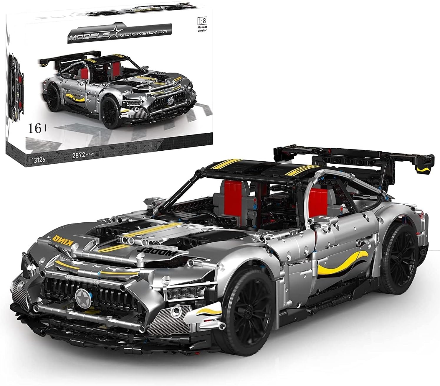 Technik Auto für Mercedes-Benz AMG GTR, 1:8 Groß Auto Modellbausatz, 2872 Teile MOC Klemmbausteine Technik Auto Set, Kompatibel mit Mercedes AMG Technik Auto