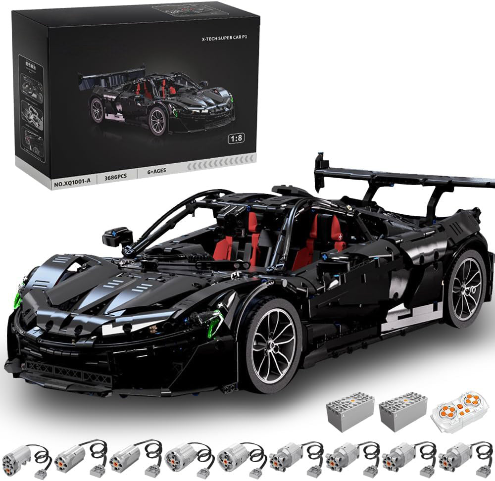 Technik 1:8 Mclaren P1 Black Warrior Sportwagen Klemmbausteine Bausatz mit 9 Motor, 3686 Teile Groß MOC Supercar Bausteine, Realistische Rennmodell-Sammlerstücke, Spielzeug Geschenke für Erwachsene