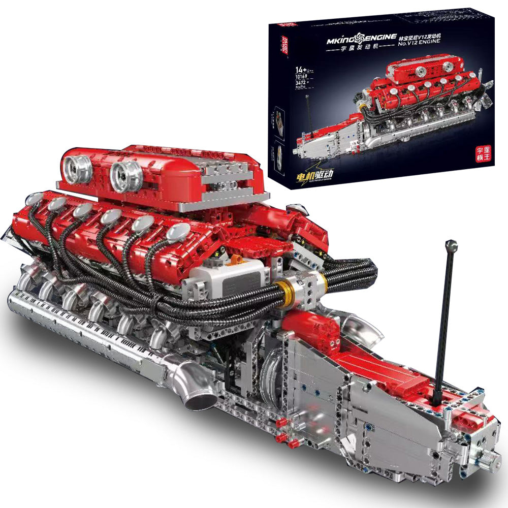 Technik V12 Motor Groß(V12)Die v12-Zylinder-Motor-Blockbausatz, 3472 Teile Technic Klemmbausteine Bausatz Enthält Motor und Batteriekasten V12-Motor