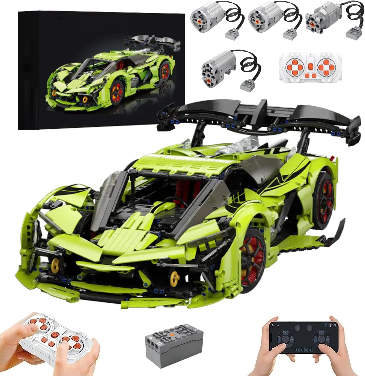 Technik Auto für Lambo Terzo Millennio GTR, Mit Motoren Set, 1:8 Groß Automodell Bausatz, 3130 Teile Klemmbausteine Auto MOC Set, Kompatibel mit Lambo Technik