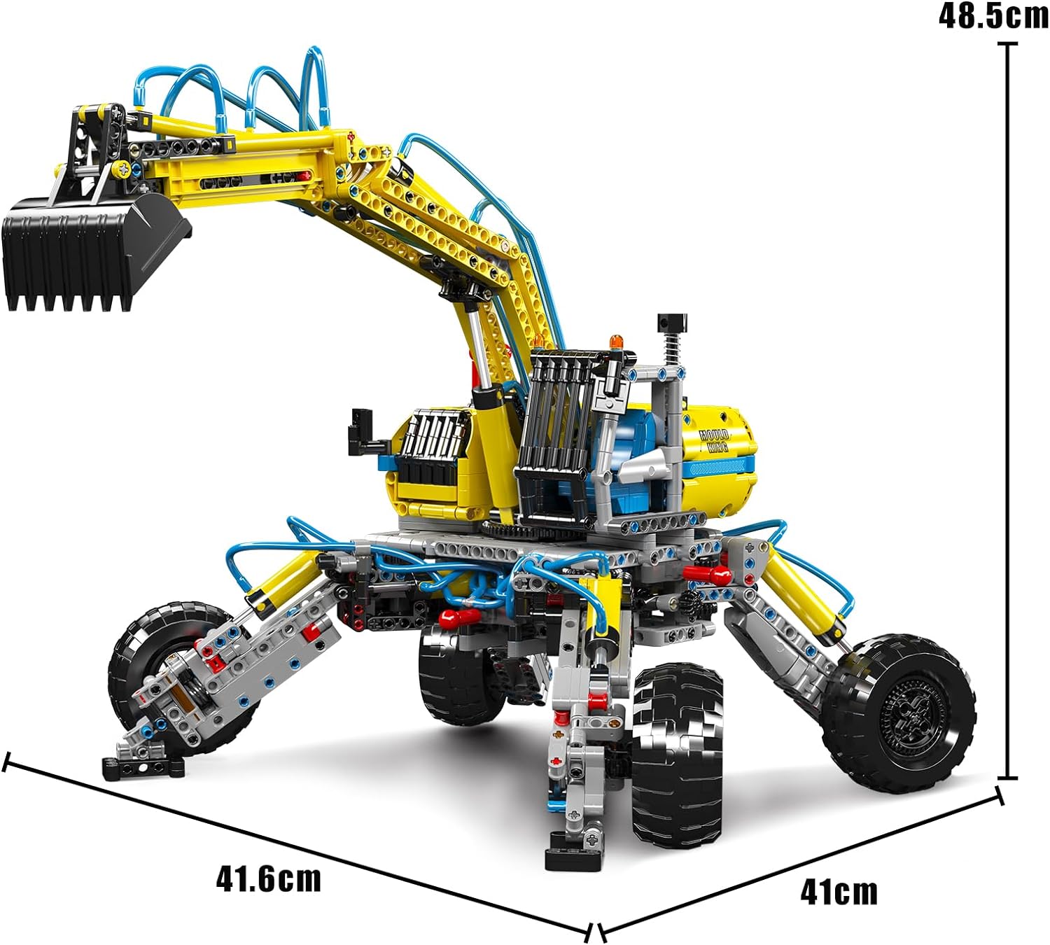 Technik Geländebagger Bauset, MOC Bagger 1392+Teile Technik Baumaschine Klemmbausteine Bausatz