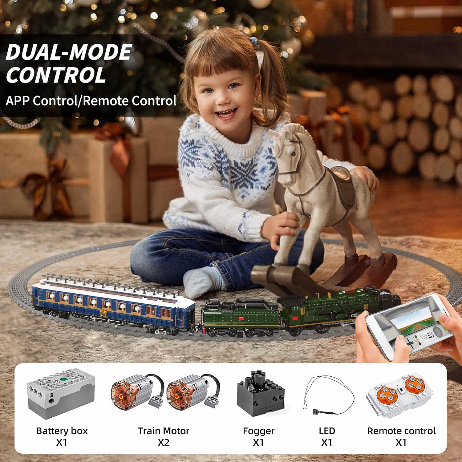 Mould King Technik Zug Beleuchtung Bauklötze Modell, 3898 Teile Ferngesteuerte LED-Licht Dampflokomotive Baustein Set, Weihnachtliches Spielzeug Geschenk für Erwachsene und Jugendliche