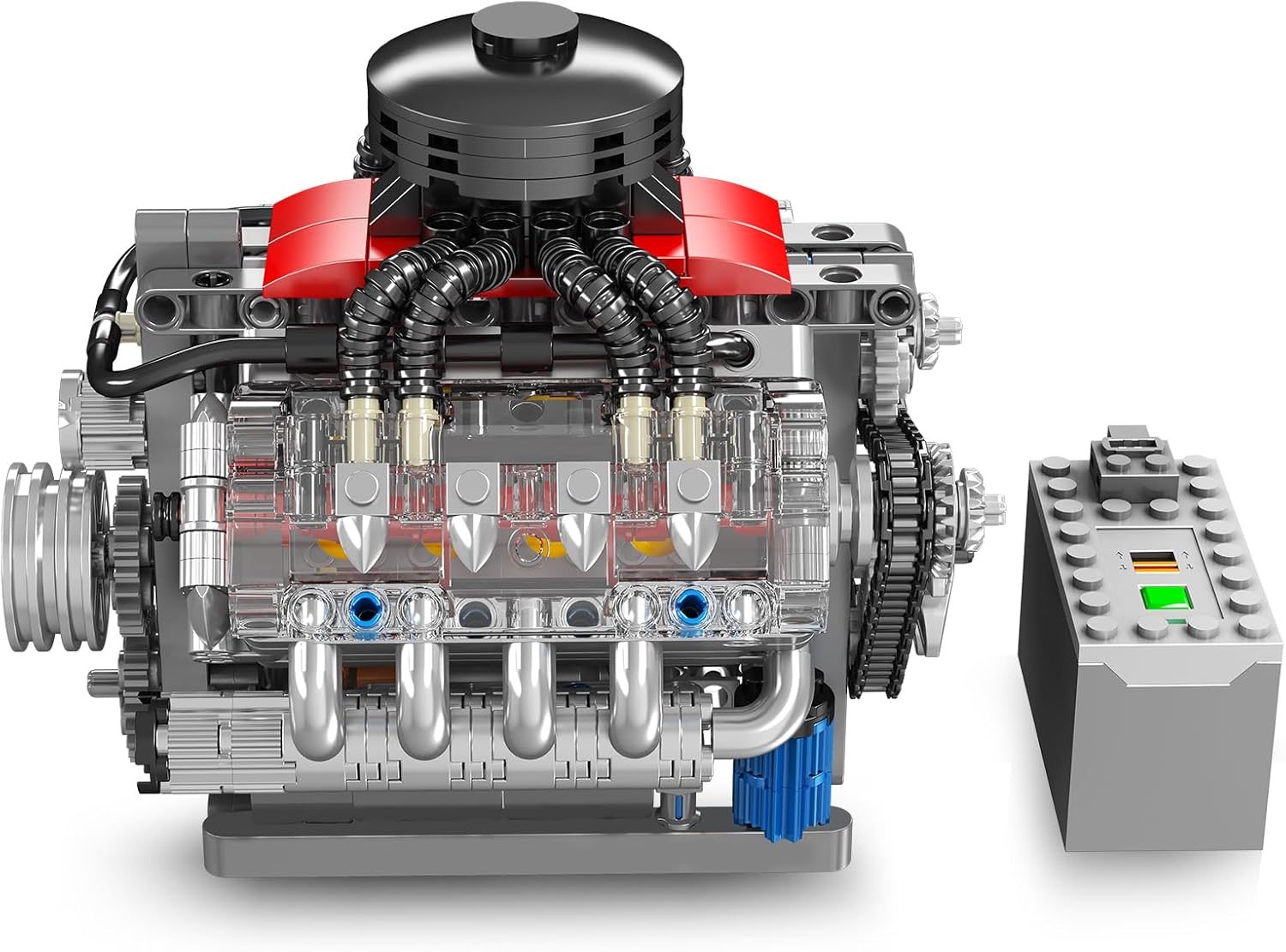 Mould King 10171 MOC Technik LSX454 (V8) Achtzylinder-Motor Reihenbenzinmotor-Blockbausatz Technologie Klemmbausteine Bausatz Enthält Motor und Batteriekasten V8-Motor (487 Teile+)