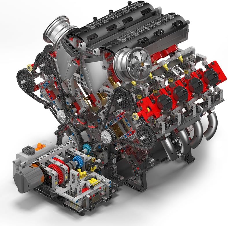 Technik V8 Motor Groß(V8)Die Achtzylinder-Reihenbenzinmotor-Blockbausatz, 2718 Teile Technic Klemmbausteine Bausatz Enthält Motor und Batteriekasten V8-Motor