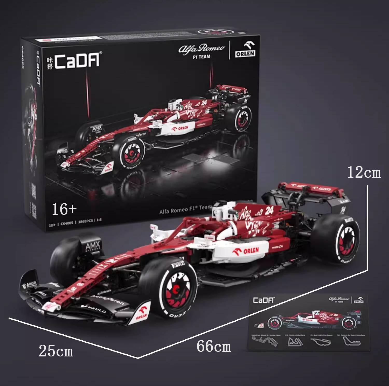 Technik F1 Auto für Alfa Romeo F1 Team Orlen C42 2022, 1:8 Groß F1 Auto Modellbausatz, 1868 Teile Klemmbausteine F1 Auto MOC Bausatz, CaDA C64005W