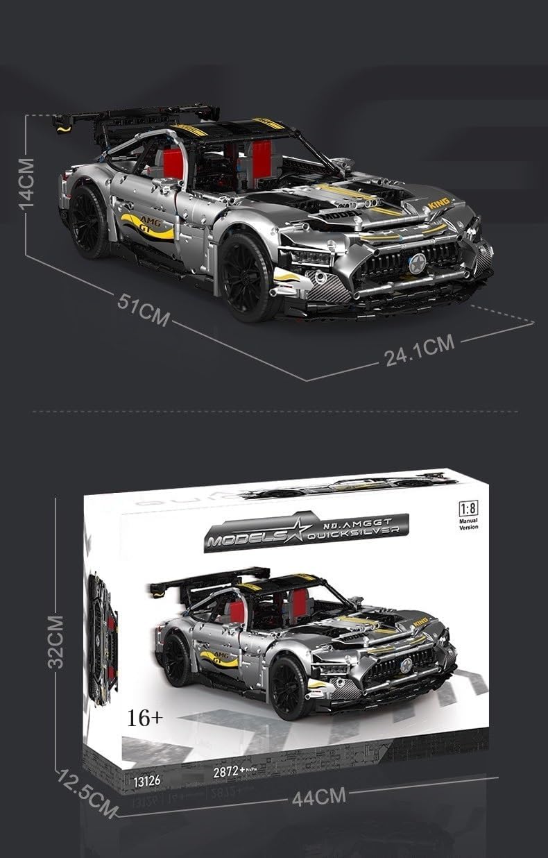 Technik Auto für Mercedes-Benz AMG GTR, 1:8 Groß Auto Modellbausatz, 2872 Teile MOC Klemmbausteine Technik Auto Set, Kompatibel mit Mercedes AMG Technik Auto
