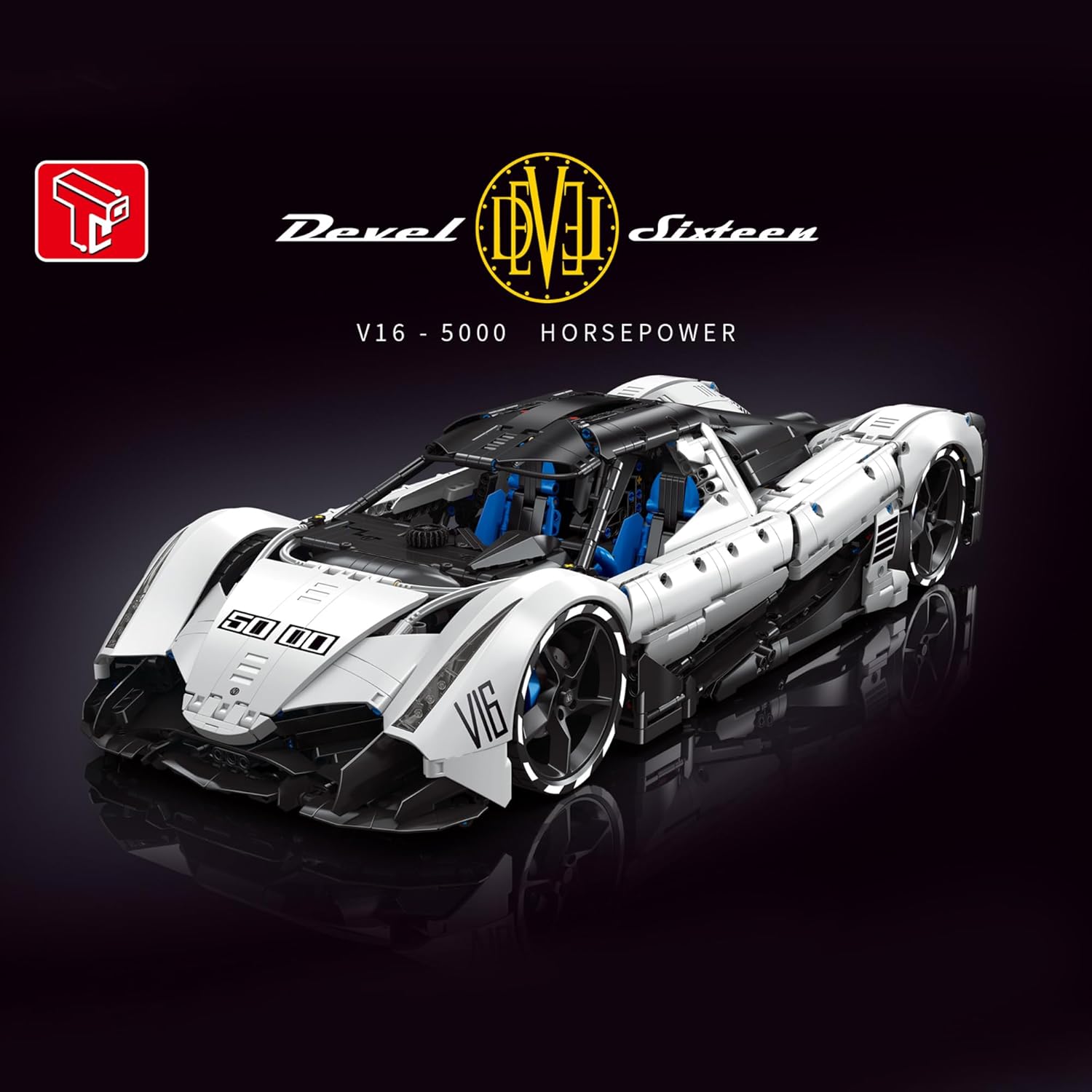 TGL-T5052 Technik Sportwagen Bausatz für Devel Sixteen, 4016 Teile 1:8 mit 5 Motoren Groß Ferngesteuert Auto Klemmbausteine(Originalverpackung) (Dynamische Version)