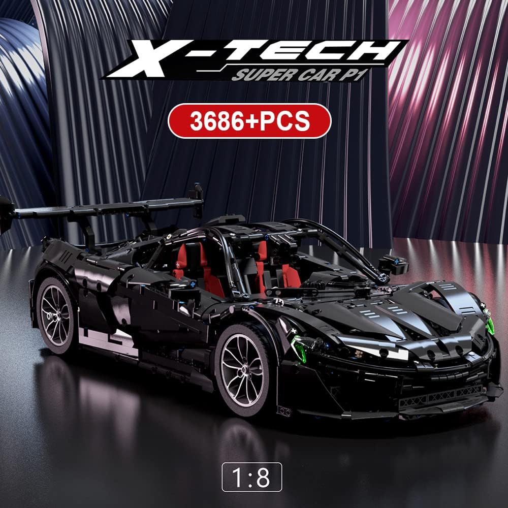 Technik 1:8 Mclaren P1 Black Warrior Sportwagen Klemmbausteine Bausatz mit 9 Motor, 3686 Teile Groß MOC Supercar Bausteine, Realistische Rennmodell-Sammlerstücke, Spielzeug Geschenke für Erwachsene