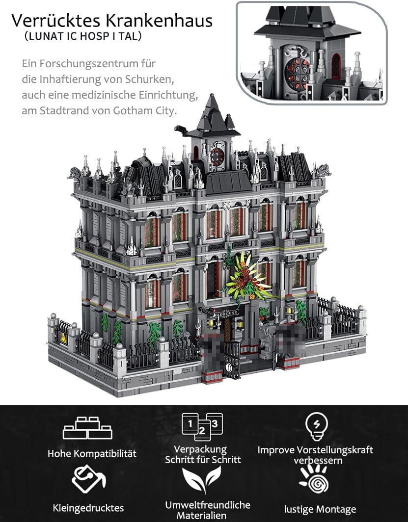 Lunatic Hospital Architecture Model, Stadthaus Modular Buildings Klemmbausteine Häuser für Lego Architecture, 7537 Teile
