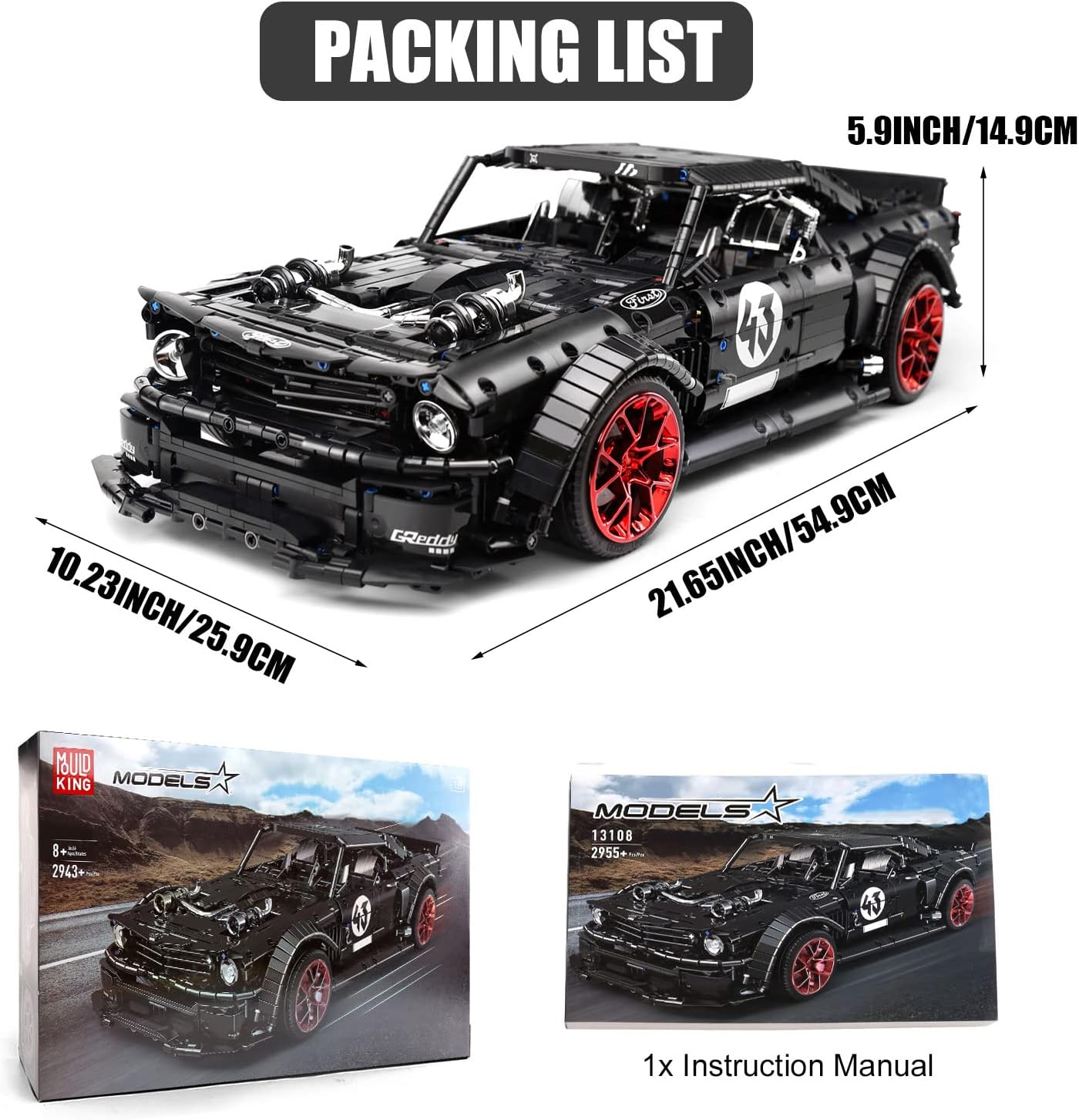 Ford Mustang Modell, reduziert, zum Bauen von Sportwagen, DIY-BAU, Spielzeug für 12+ Jahre (2946 Teile)