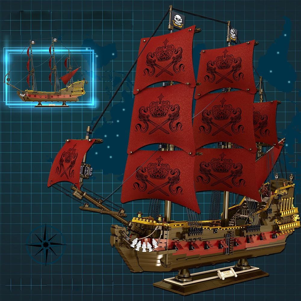 Piratenchiff Queen Anna's Revenge Piratenchiff Bausatz, 4460+ Teile Klemmbausteine Riesiges Schiffmodell MOC Piratenschiffe für Kinder Erwachsene