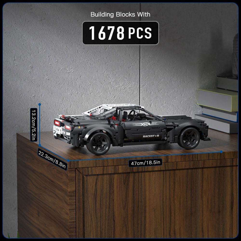 Technik Dodge Charger Ferngesteuert Sportwagen Bausteine Charger Drift Auto Rennwagen Klemmbausteine Kompatibel mit Lego Technik (1678 Teile)