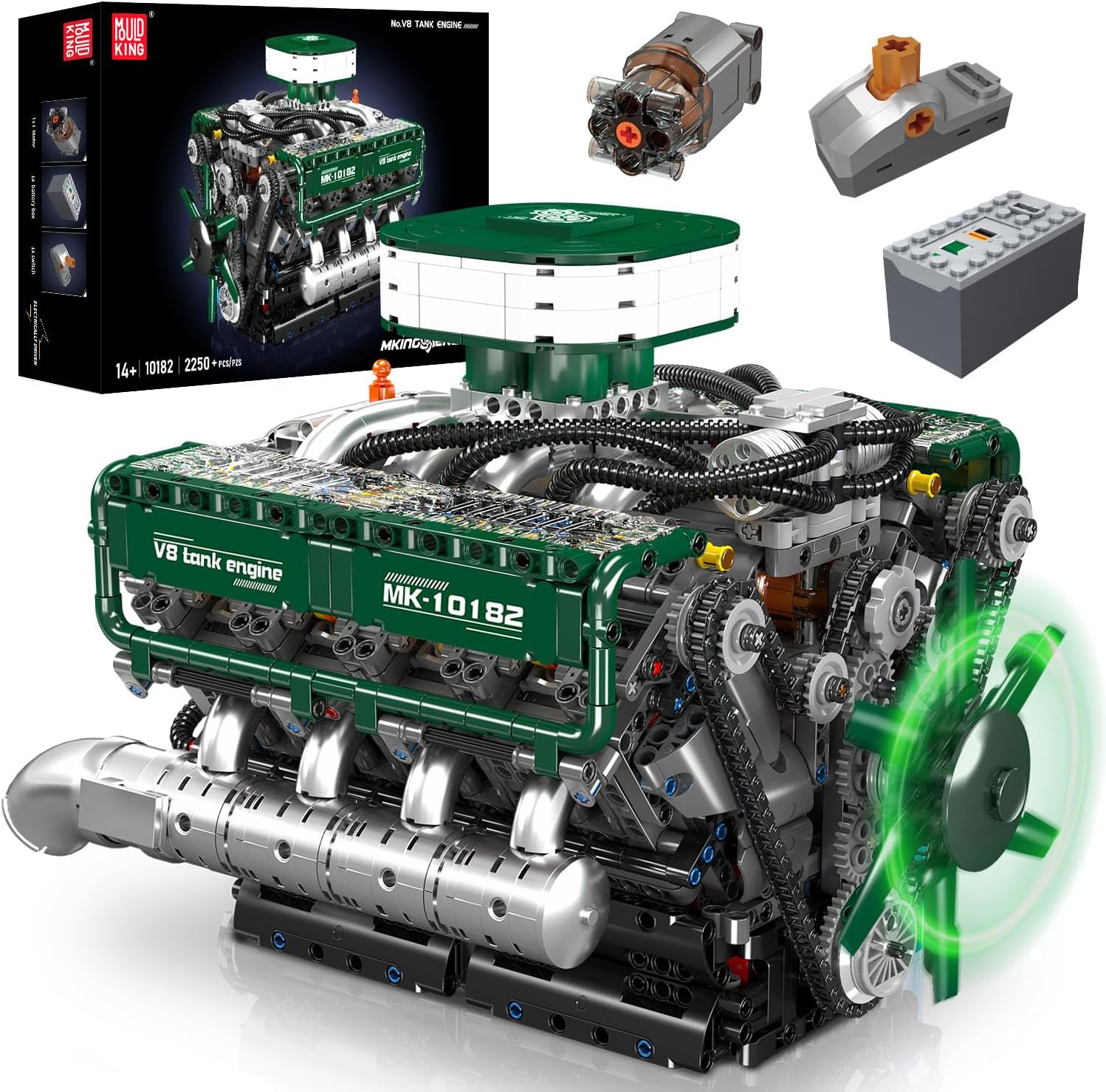 Technik V8 Motor Klemmbausteine Bausatz 10182 Kit, 2250 Stück Twin-Turbo Engine Bausteine Spielzeug Modell, Klemmbausteine Funktionsmodell für Engine Fans Sammlerstücke