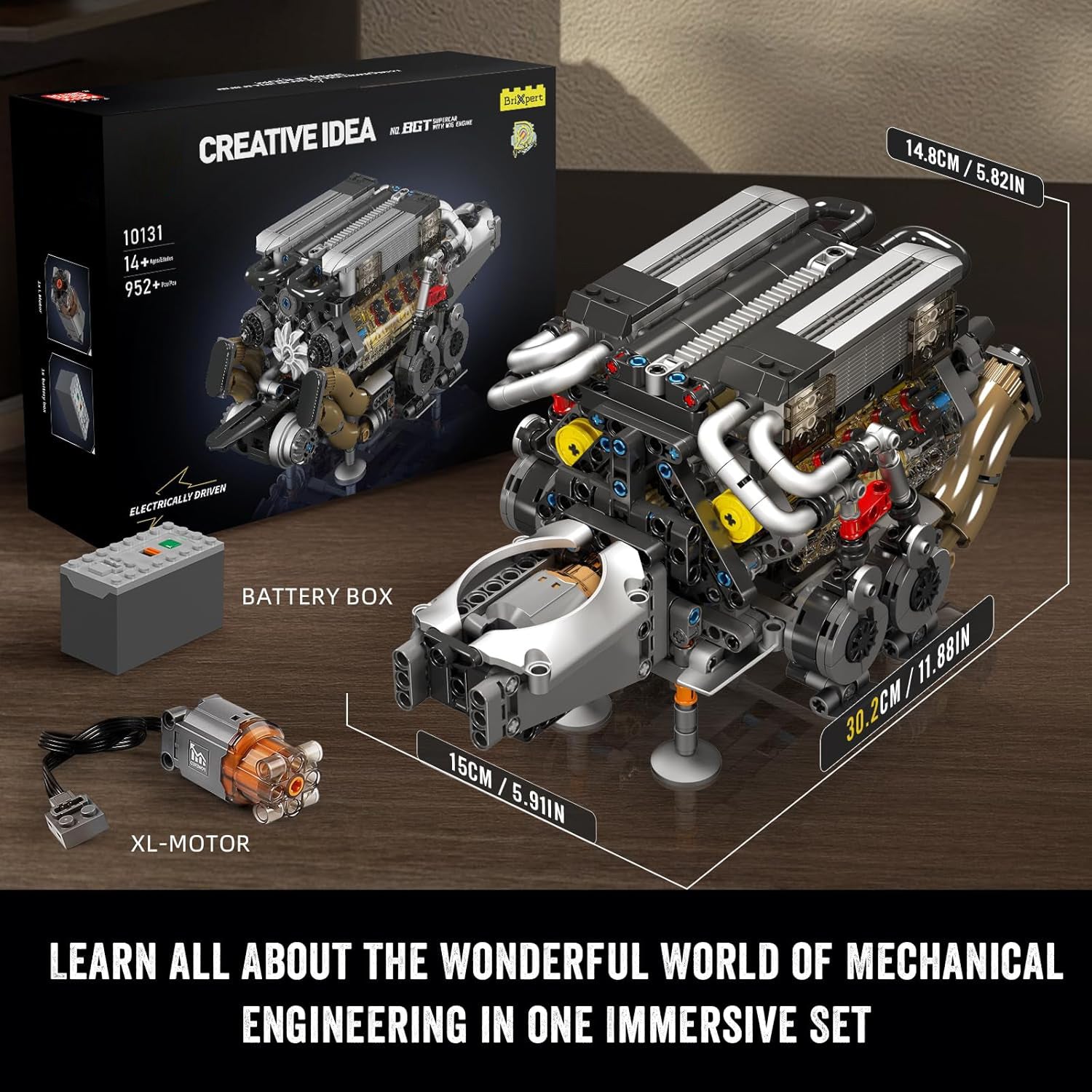 Technik W16 Motor Bausteine Spielzeug, 952 Stück Engine Klemmbausteine Bausatz Geschenk für Jungen Mädchen