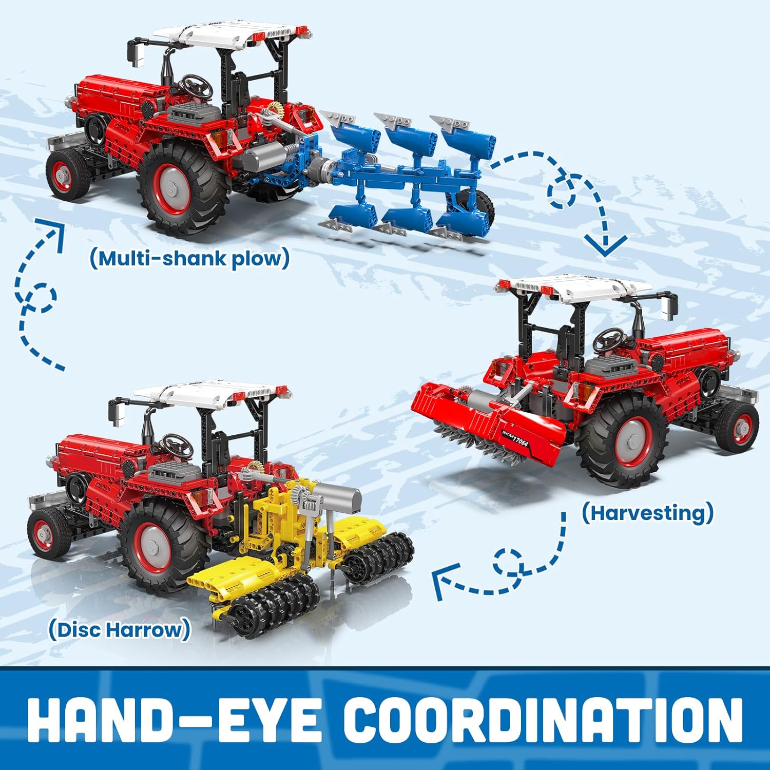 Technik Traktor 3 in 1 Ferngesteuerter Traktor Rot Harvester Klemmbausteine Mähdrescher Trecker Bausteine Spielzeug mit 6 Motoren für Jungen und Erwachsene