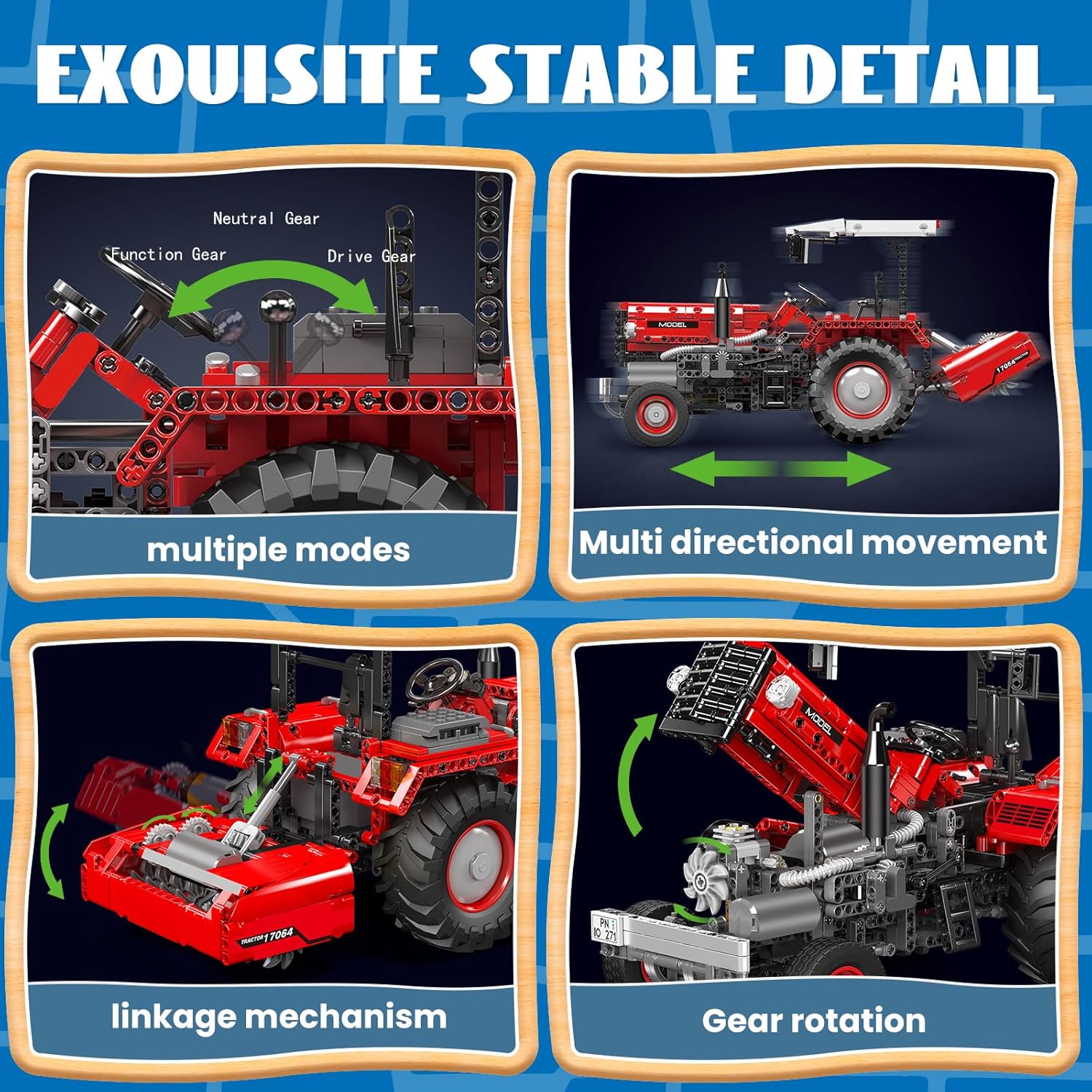 Technik Traktor 3 in 1 Ferngesteuerter Traktor Rot Harvester Klemmbausteine Mähdrescher Trecker Bausteine Spielzeug mit 6 Motoren für Jungen und Erwachsene