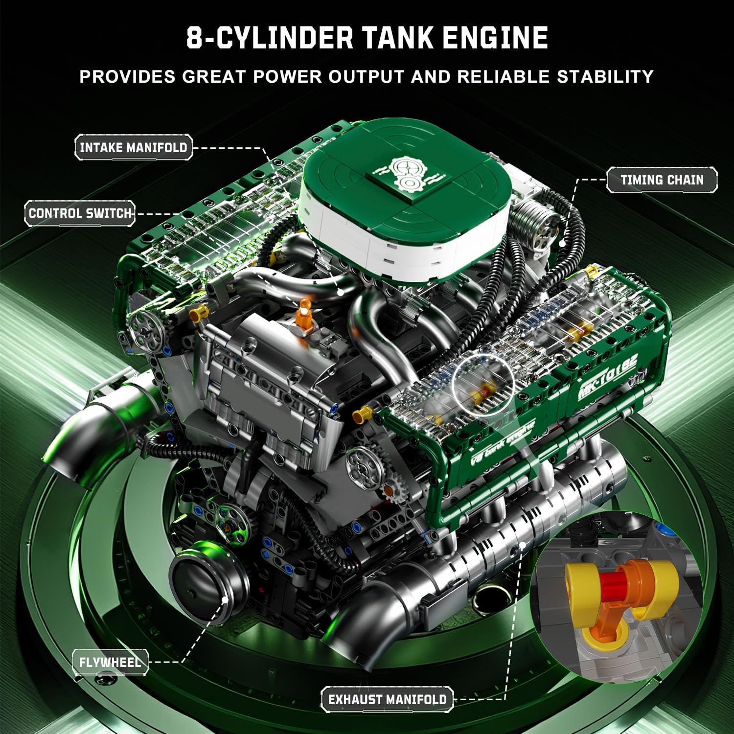 Technik V8 Motor Klemmbausteine Bausatz 10182 Kit, 2250 Stück Twin-Turbo Engine Bausteine Spielzeug Modell, Klemmbausteine Funktionsmodell für Engine Fans Sammlerstücke