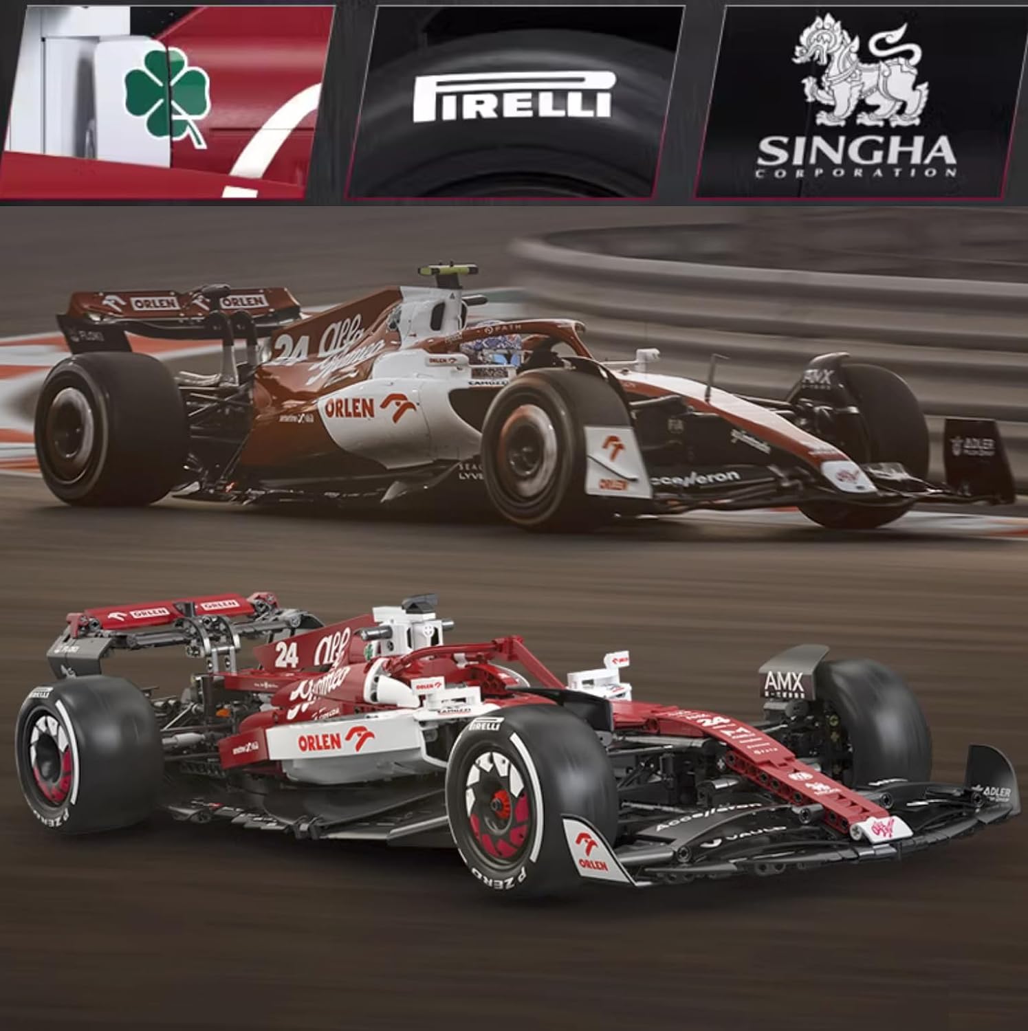 Technik F1 Auto für Alfa Romeo F1 Team Orlen C42 2022, 1:8 Groß F1 Auto Modellbausatz, 1868 Teile Klemmbausteine F1 Auto MOC Bausatz, CaDA C64005W