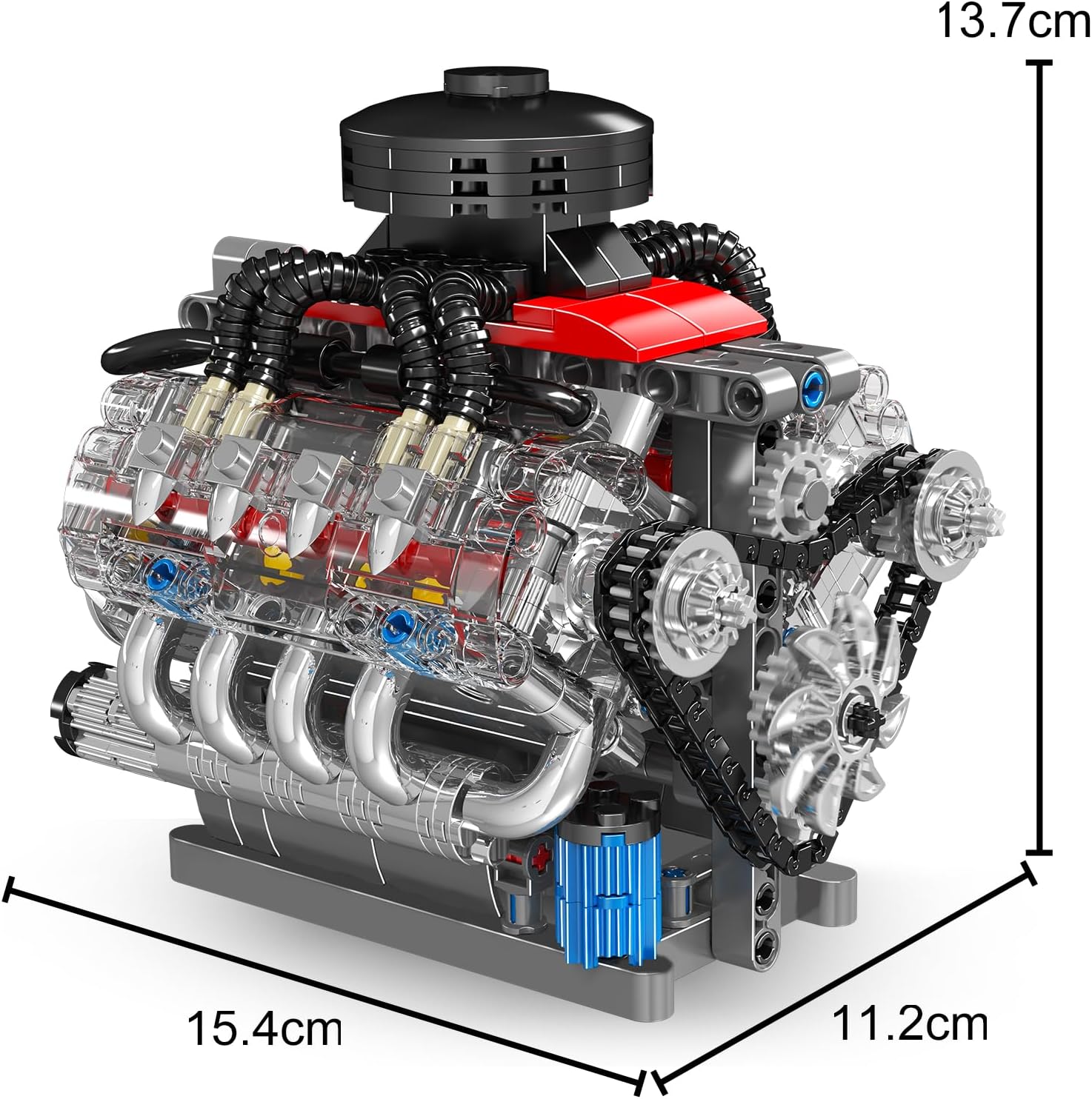 Mould King 10171 MOC Technik LSX454 (V8) Achtzylinder-Motor Reihenbenzinmotor-Blockbausatz Technologie Klemmbausteine Bausatz Enthält Motor und Batteriekasten V8-Motor (487 Teile+)