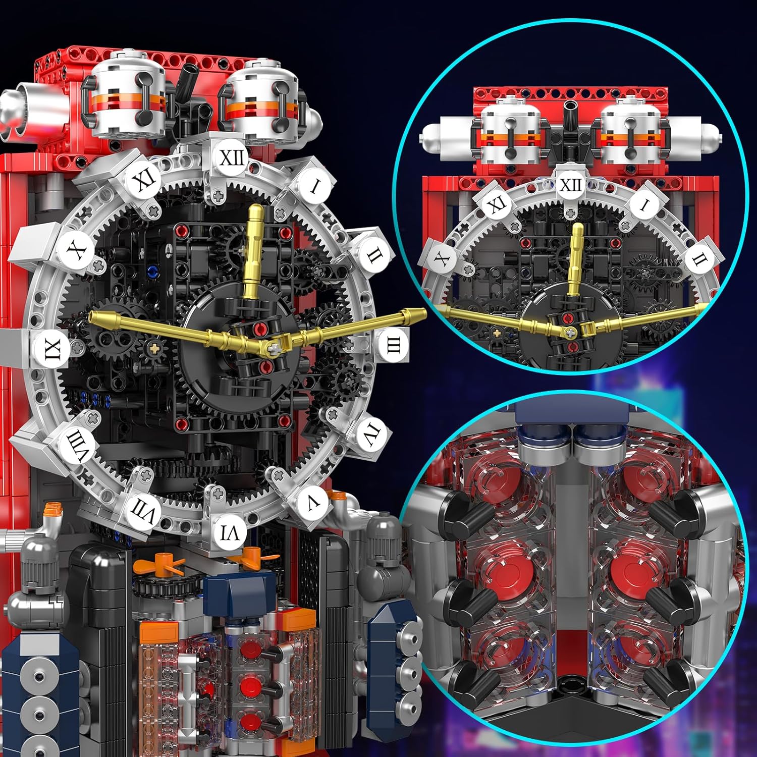 Technik Cyberpunk-Uhren Set, 1601 Teile kreative MOC Uhren Modellbausteine für Erwachsene