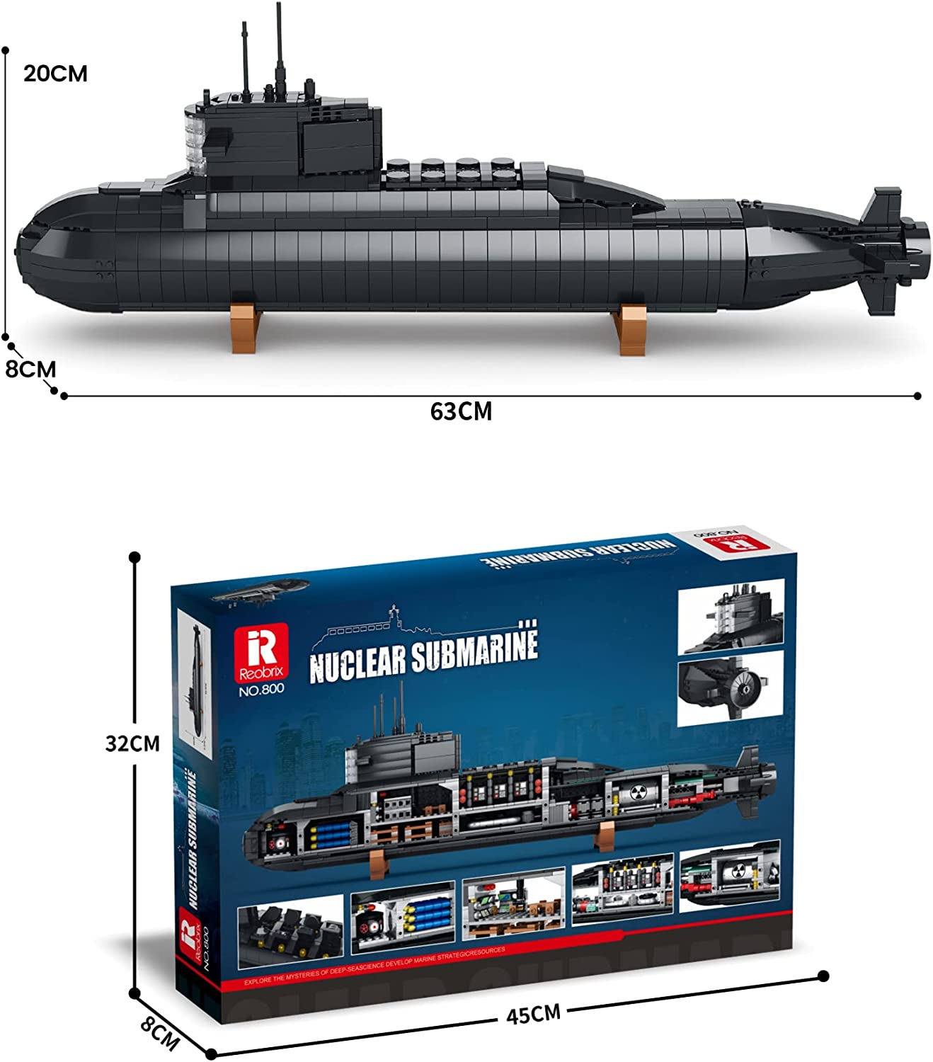 Strategisches Atom-U-Boot Bausteine, MilitĂ€rschiff Bausatz mit nachgebildetem Echolot und Torpedorohren, Gebaut Spielzeug FĂŒr Kinder Erwachsene, 1498 PCS Klemmbausteine kompatibel mit Lego