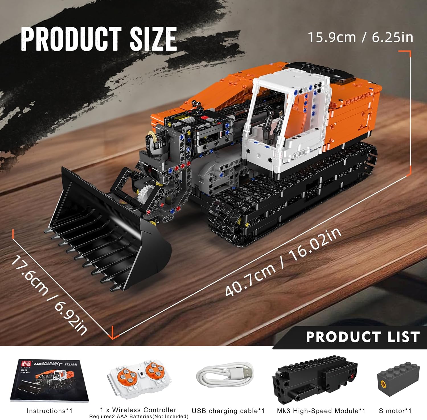 Technik Bulldozer 17054, APP Fernbedienung Raupen Teleskoplader mit Motoren Bausätze Spielzeug (1423 Teile)