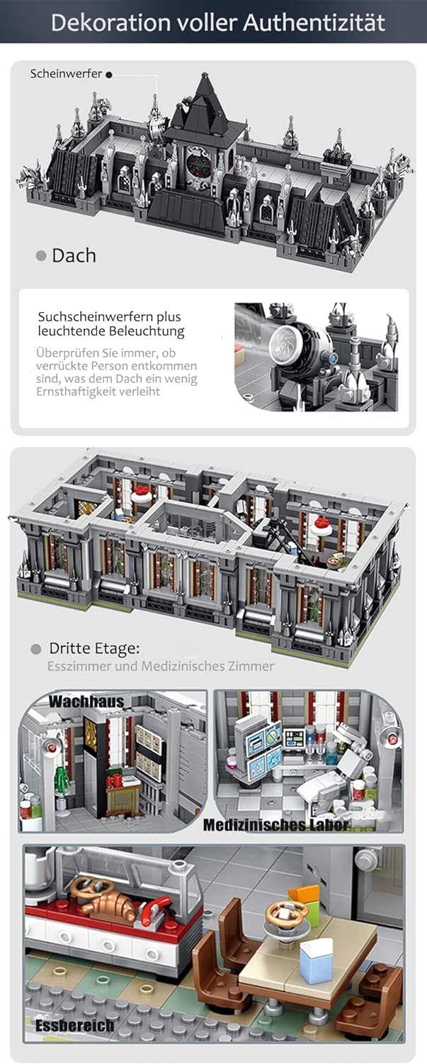 Lunatic Hospital Architecture Model, Stadthaus Modular Buildings Klemmbausteine Häuser für Lego Architecture, 7537 Teile