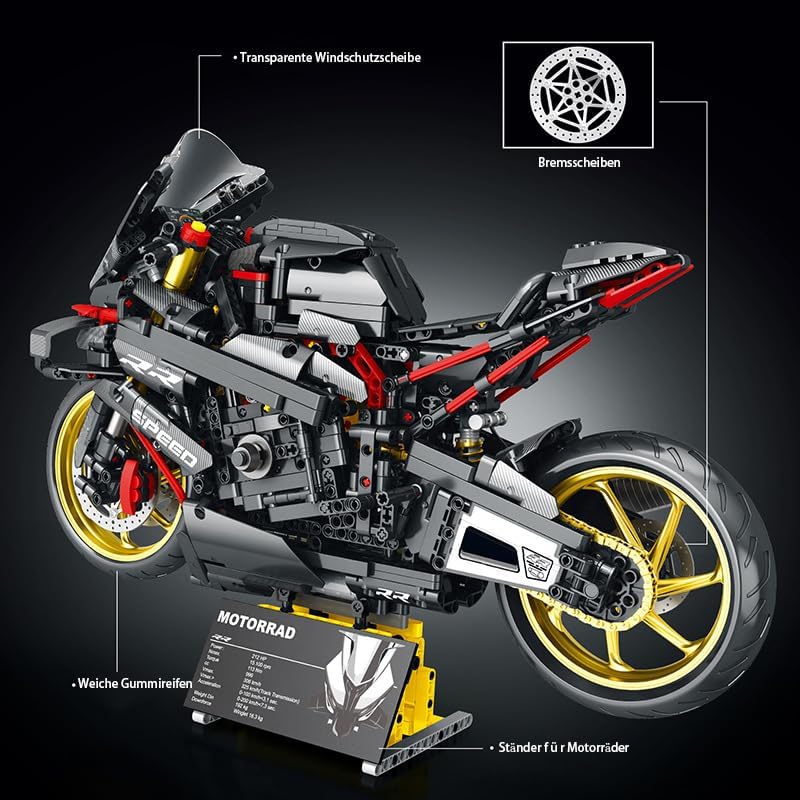 Technik Motorrad für BMW Motorrad Modell, 1920 Teile Technic Motorrad Supermotorrad Modellbausatz Kompatibel mit Lego Technik Motorrad