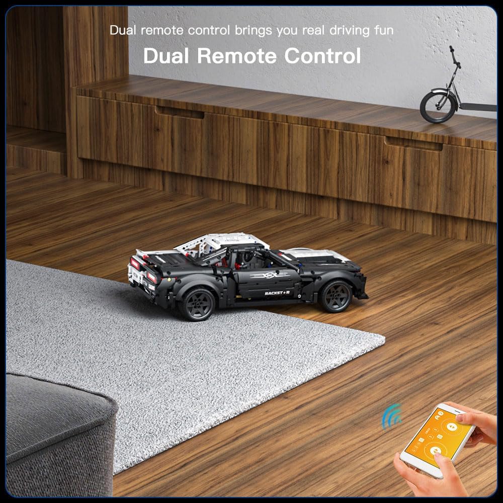 Technik Dodge Charger Ferngesteuert Sportwagen Bausteine Charger Drift Auto Rennwagen Klemmbausteine Kompatibel mit Lego Technik (1678 Teile)