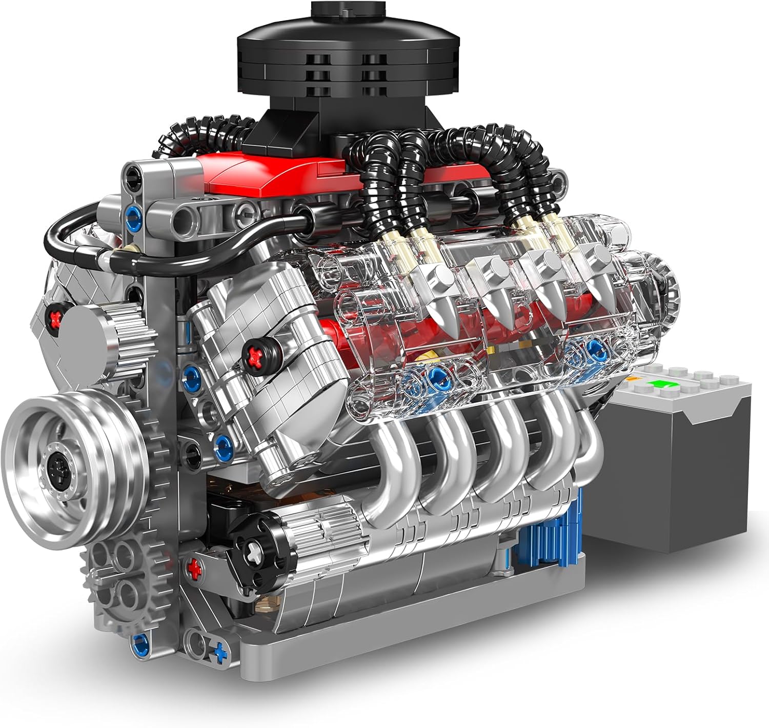 Mould King 10171 MOC Technik LSX454 (V8) Achtzylinder-Motor Reihenbenzinmotor-Blockbausatz Technologie Klemmbausteine Bausatz Enthält Motor und Batteriekasten V8-Motor (487 Teile+)