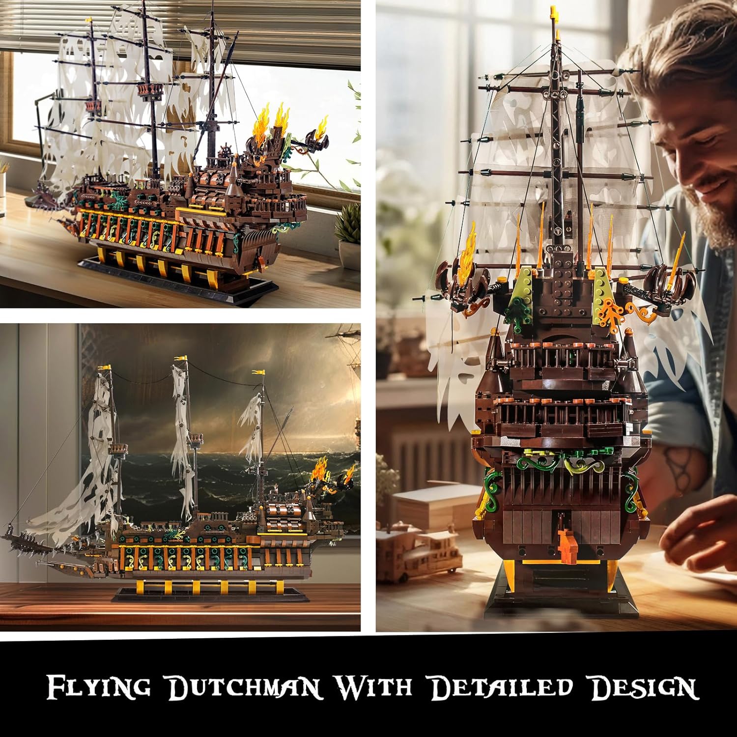 Mould King 13197 Piratenschiff Fliegenden Holländers Piratenschiff Bausteine, 4364 Teuke MOC groß Segelschiff Klemmbausteine Bausatz für Erwachsene und Jugendliche