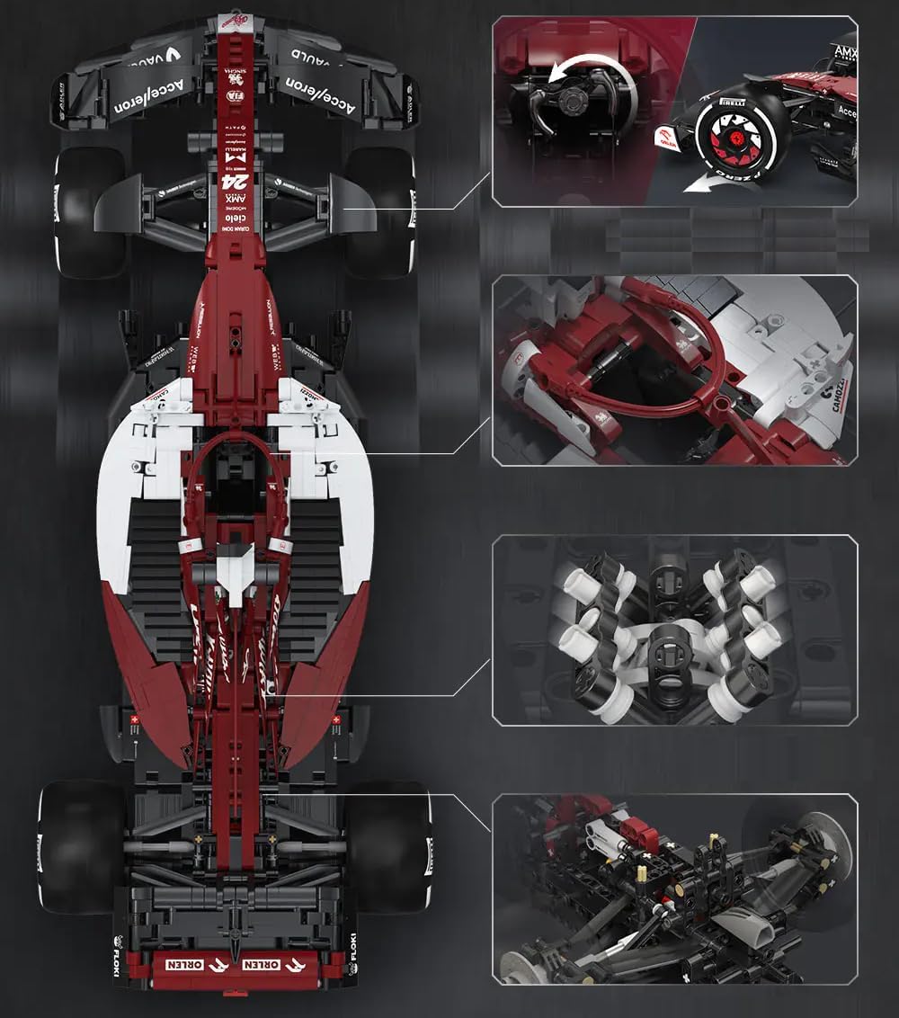 Technik F1 Auto für Alfa Romeo F1 Team Orlen C42 2022, 1:8 Groß F1 Auto Modellbausatz, 1868 Teile Klemmbausteine F1 Auto MOC Bausatz, CaDA C64005W