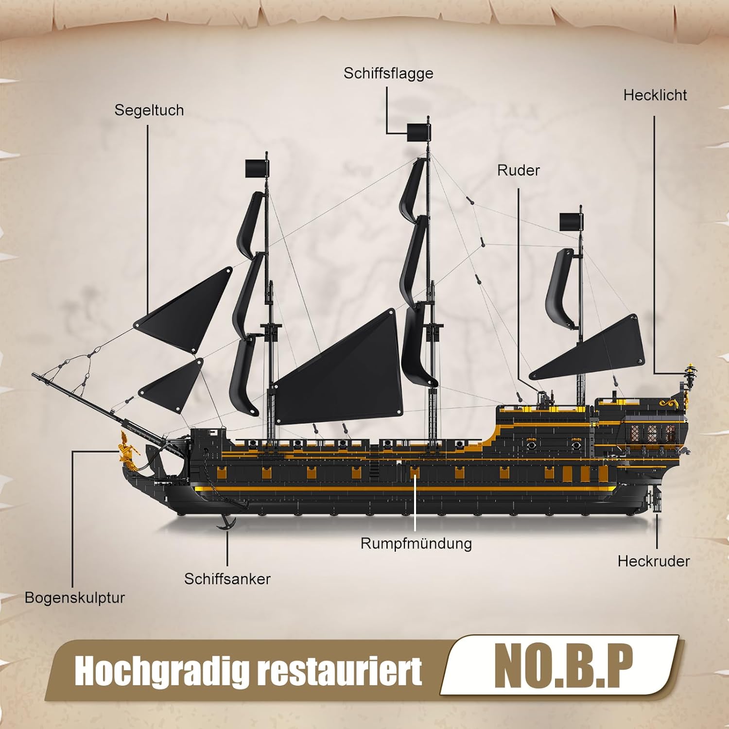 Black Pearl Piratenschiff Klemmbausteine Bausatz, 5266 Teile Große Segelschiff Bausteine Spielzeug für Lego Piratenschiff
