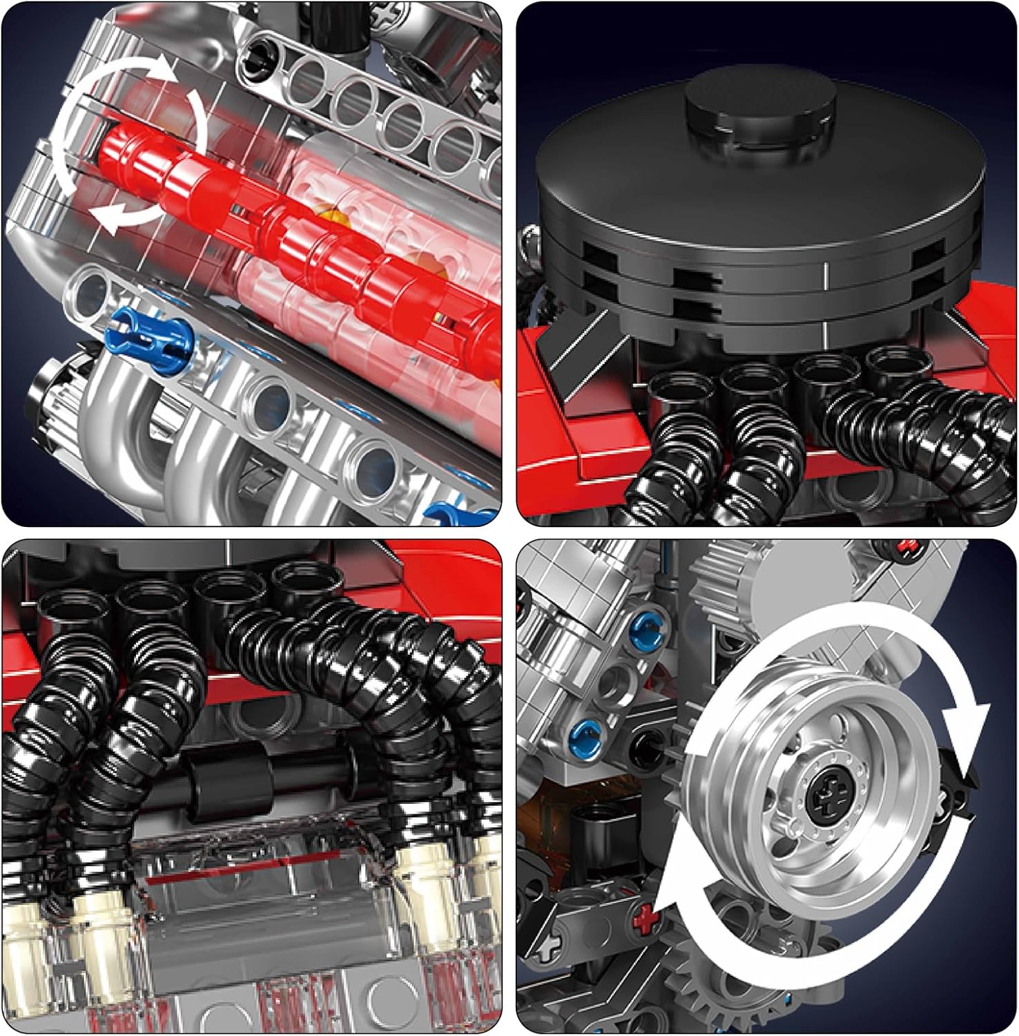 Mould King 10171 MOC Technik LSX454 (V8) Achtzylinder-Motor Reihenbenzinmotor-Blockbausatz Technologie Klemmbausteine Bausatz Enthält Motor und Batteriekasten V8-Motor (487 Teile+)