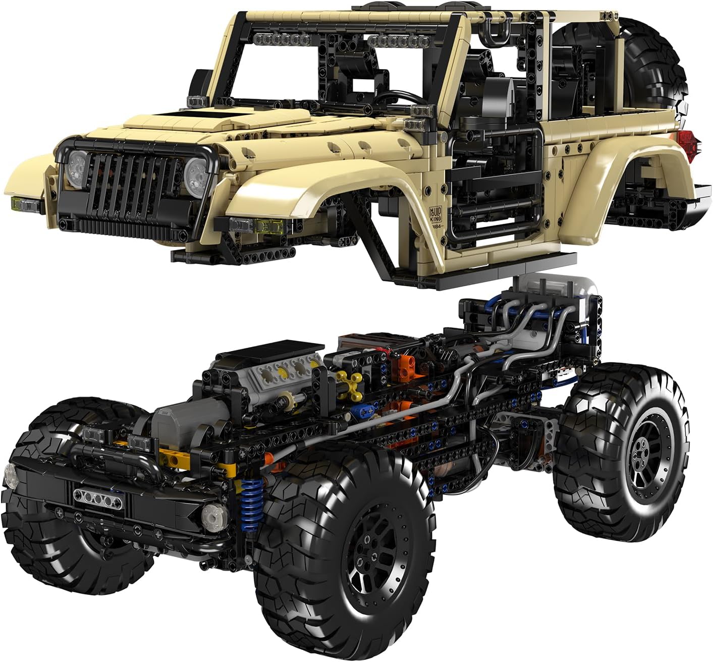 Technik JEEP Wranler Geländewagen Ferngesteuert, 1:6 Scale Offroader Modell mit 7 Motoren, 3621 Teile Pneumatisch SUV Auto Klemmbausteine Bausatz für LEGO Technik