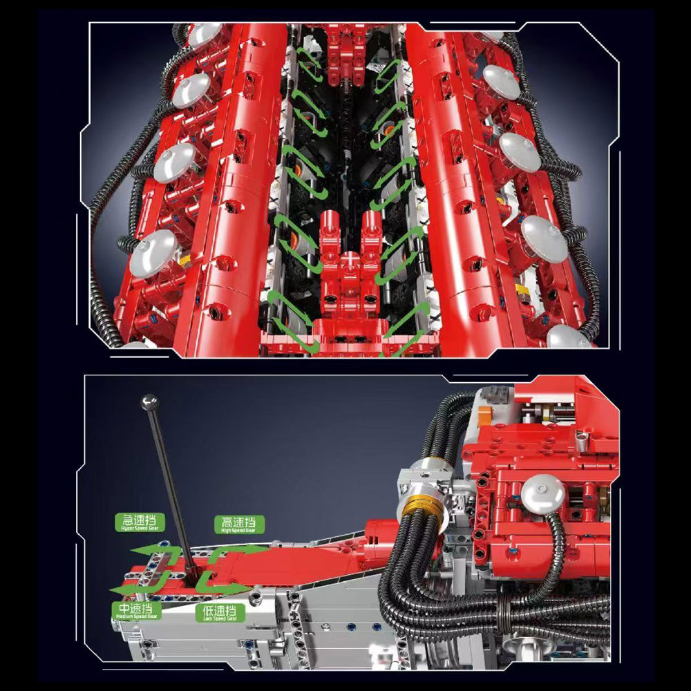 Technik V12 Motor Groß(V12)Die v12-Zylinder-Motor-Blockbausatz, 3472 Teile Technic Klemmbausteine Bausatz Enthält Motor und Batteriekasten V12-Motor