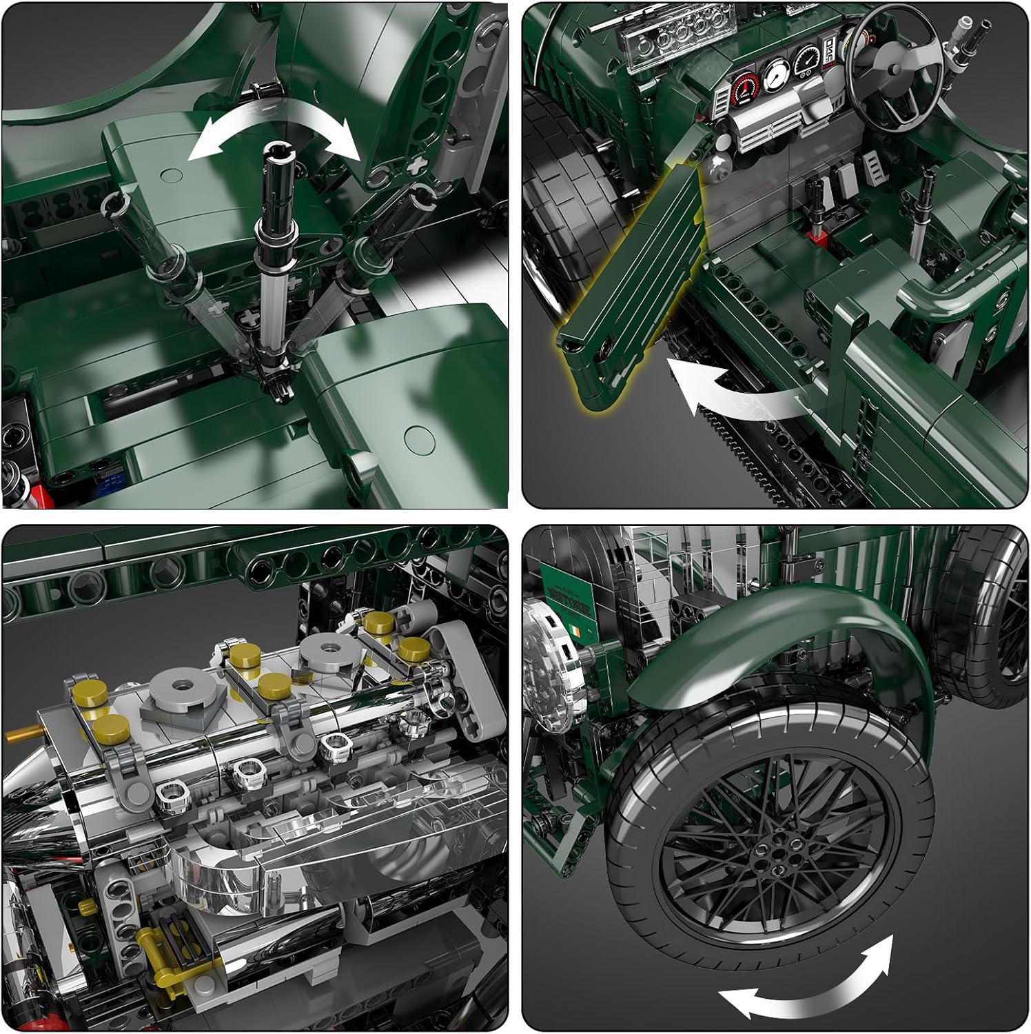 Mould King 13191 Technik Britischer Oldtimer Auto Modell Baukasten, APP Ferngesteuert Sportwagen Klemmbausteine Bausatz für Kinder/Erwachsene (3918+ Stücke)