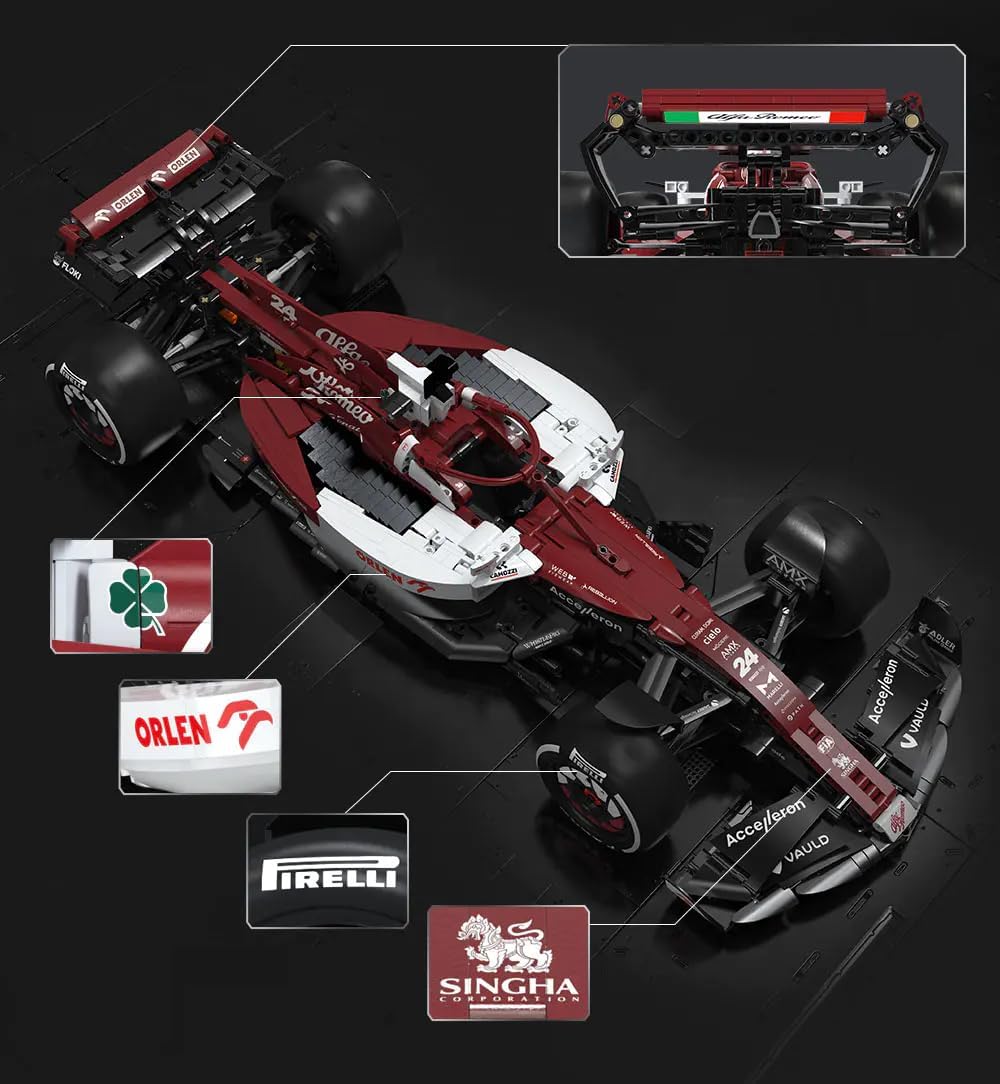 Technik F1 Auto für Alfa Romeo F1 Team Orlen C42 2022, 1:8 Groß F1 Auto Modellbausatz, 1868 Teile Klemmbausteine F1 Auto MOC Bausatz, CaDA C64005W