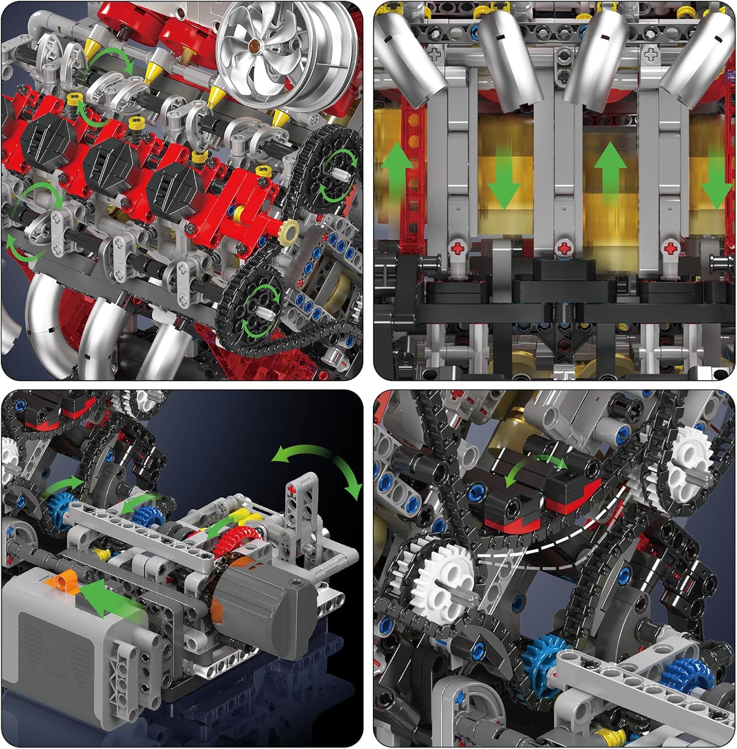 Technik V8 Motor Groß(V8)Die Achtzylinder-Reihenbenzinmotor-Blockbausatz, 2718 Teile Technic Klemmbausteine Bausatz Enthält Motor und Batteriekasten V8-Motor